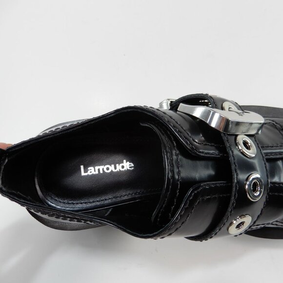 LARROUDE Stewart Platform Oxford Heels Size 8 Black Leather Chunky NEW $375 - Picture 14 of 16